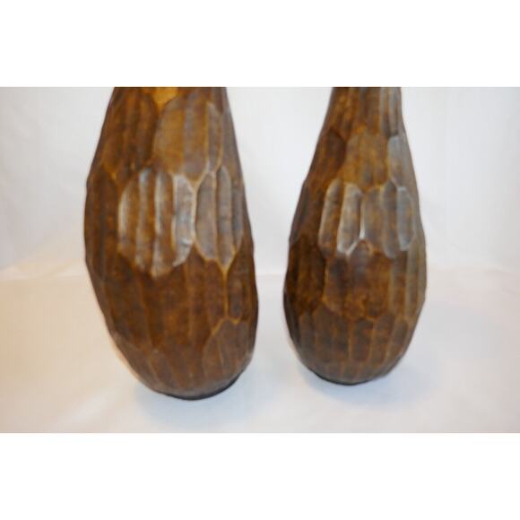 Pair Faux Wood Rustic Resin Curvy Textured Pillar Candle Holders - Picture 14 of 16